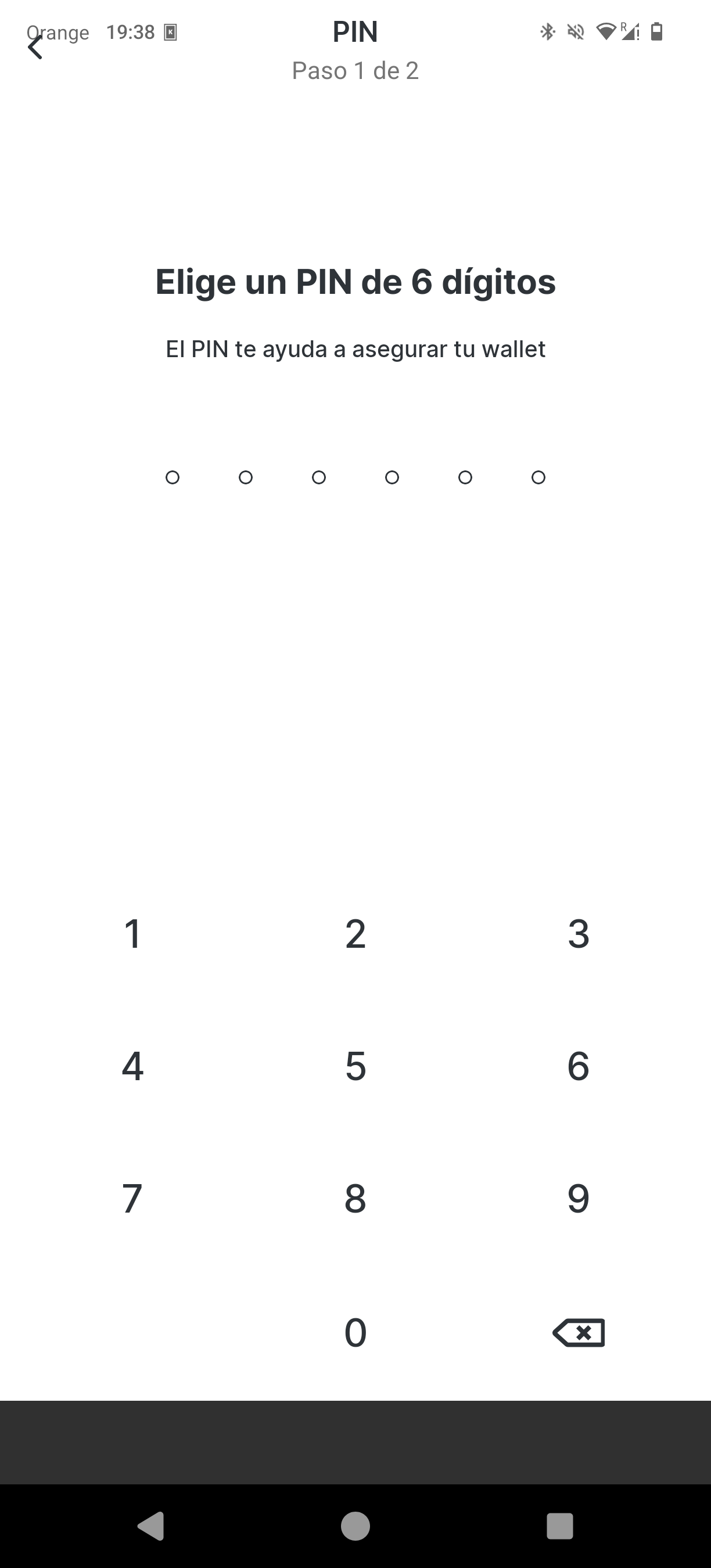 Pantalla de advertencia sobre la frase de recuperación