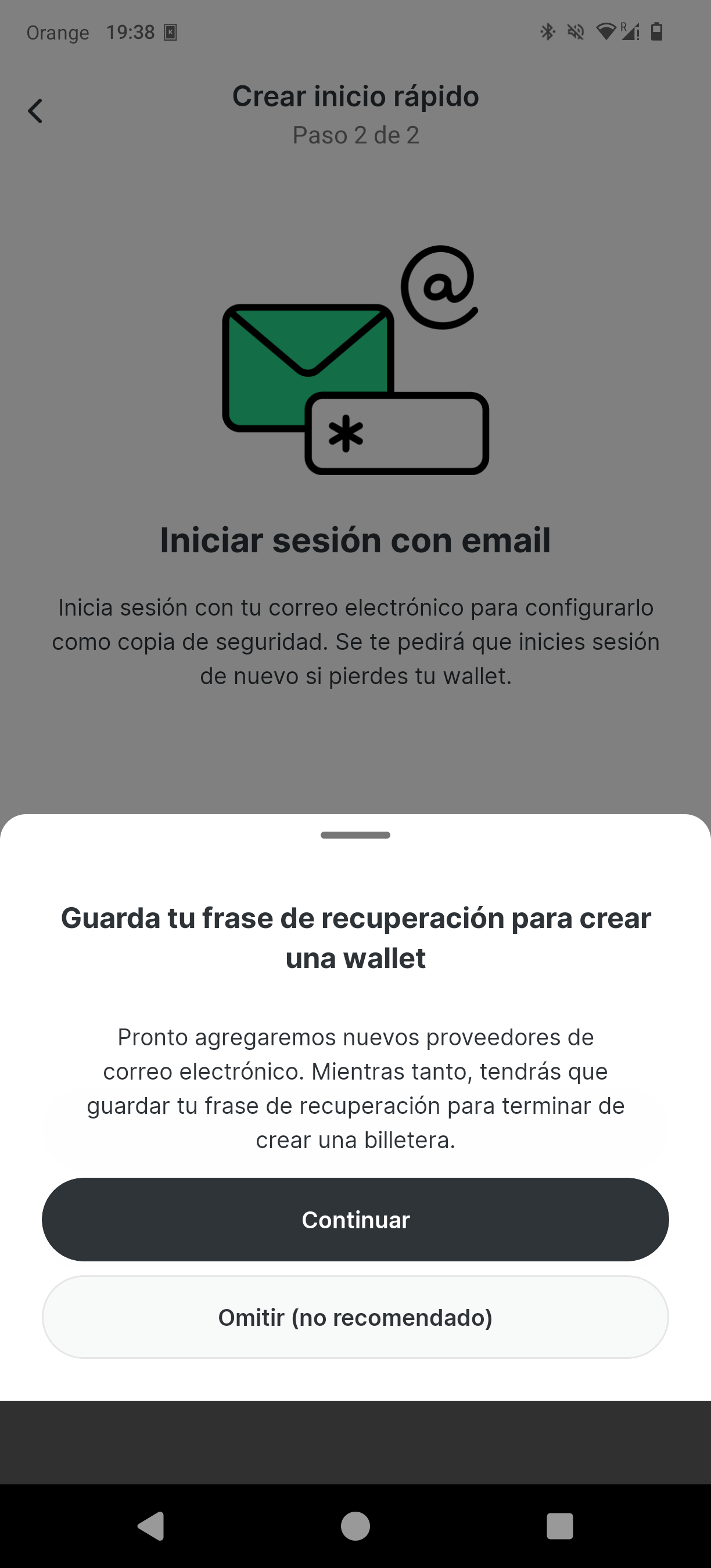 Verificación de la frase de recuperación