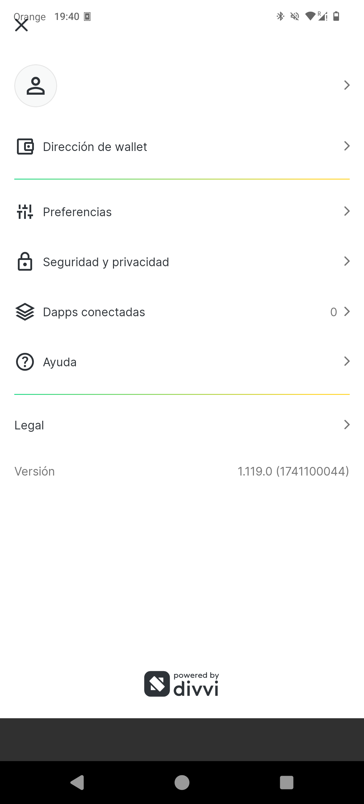 Pantalla de configuración y seguridad